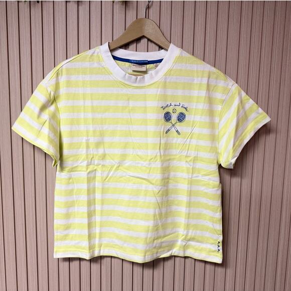 Scotch & Soda Tops - Scotch & Soda Boxy Striped Tee Tennis Racket Embroidered Women’s Size S